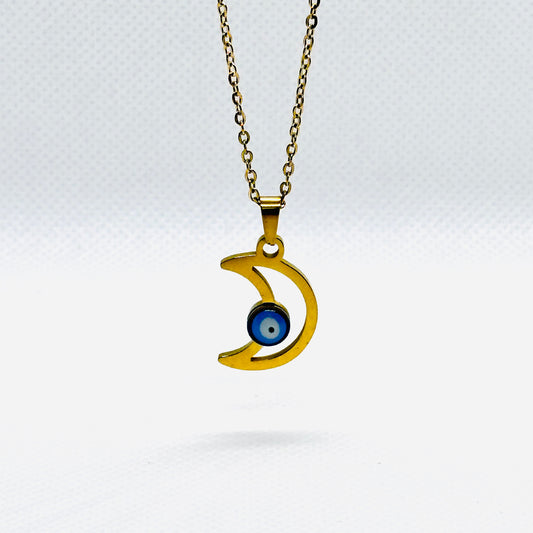 Moon with Evil Eye Pendant Necklace