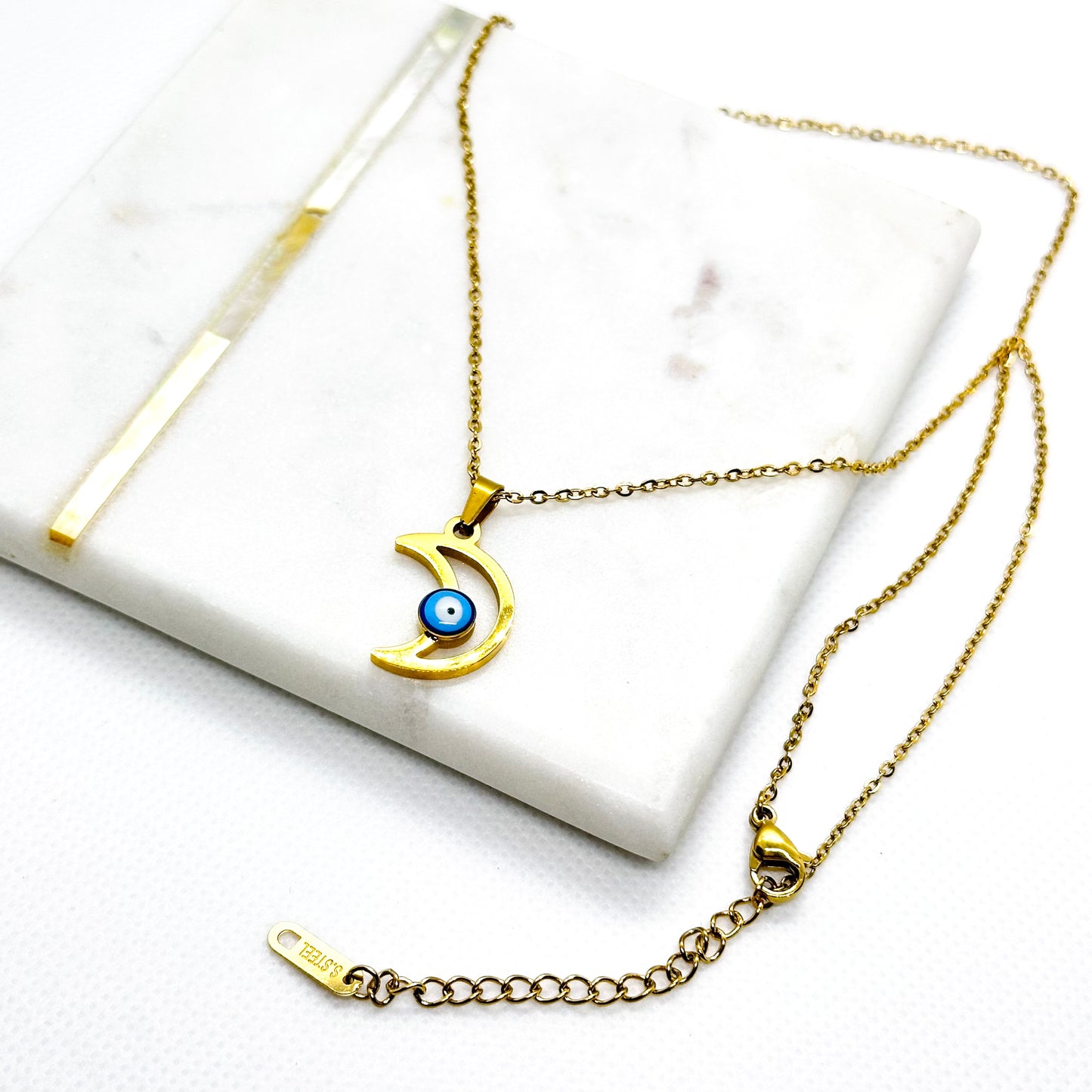 Moon with Evil Eye Pendant Necklace